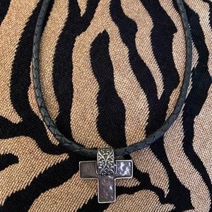 Silpada cross with leather choker NEW